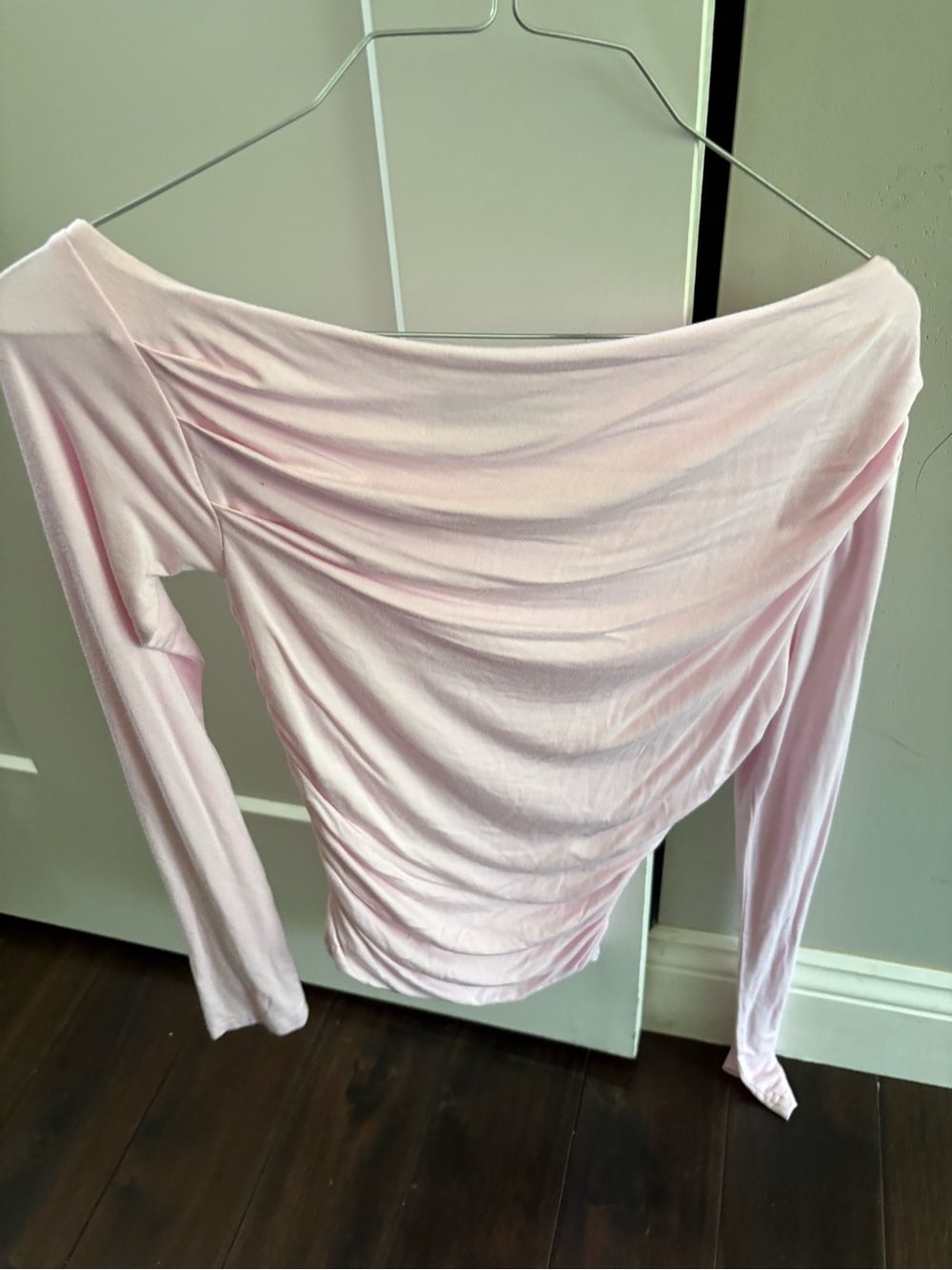 White Fox Light Pink Off-Shoulder Long Sleeve Top